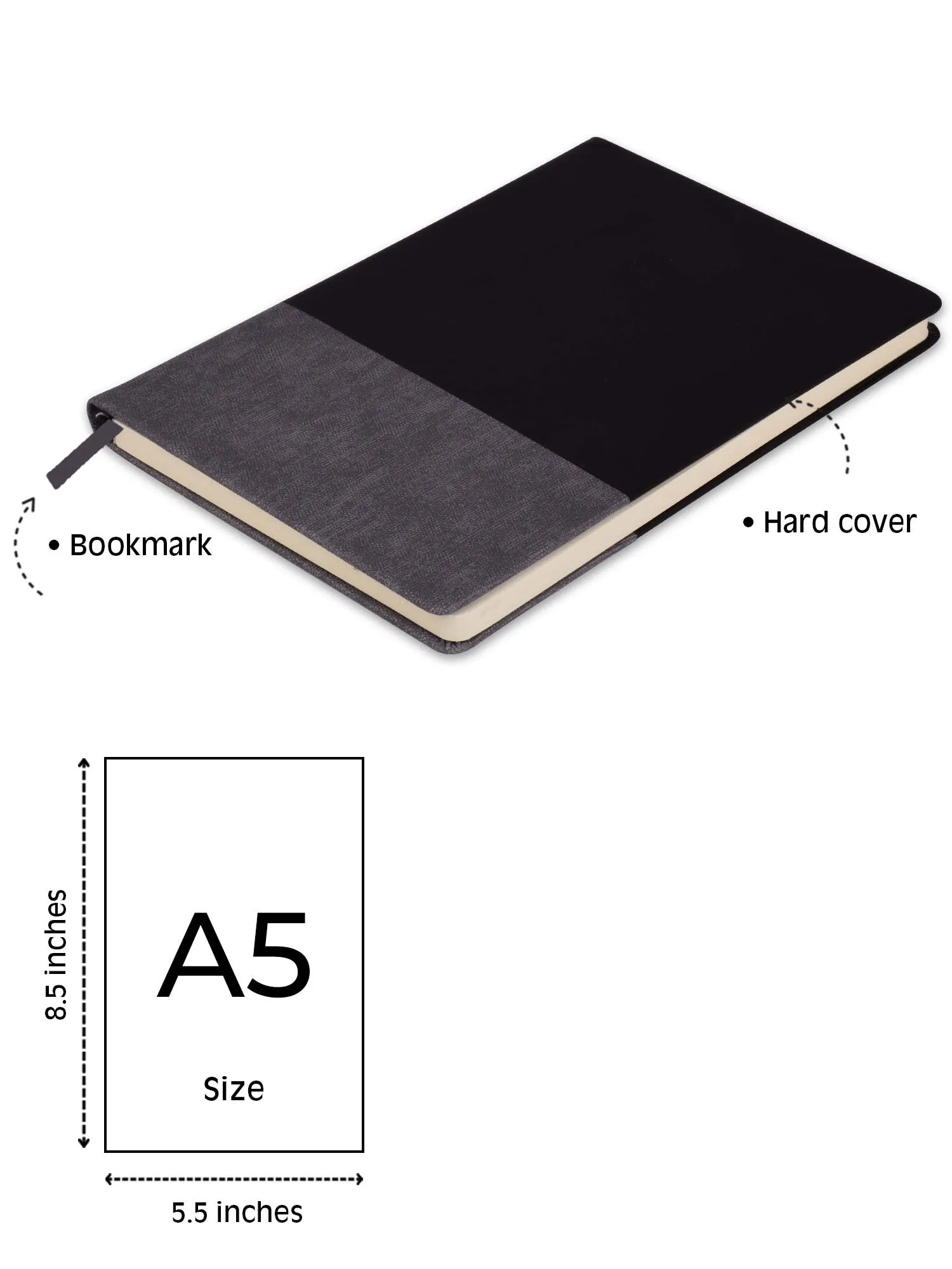 Bewick - A5 Notebook: Hardbound with Faux Leather - Grey