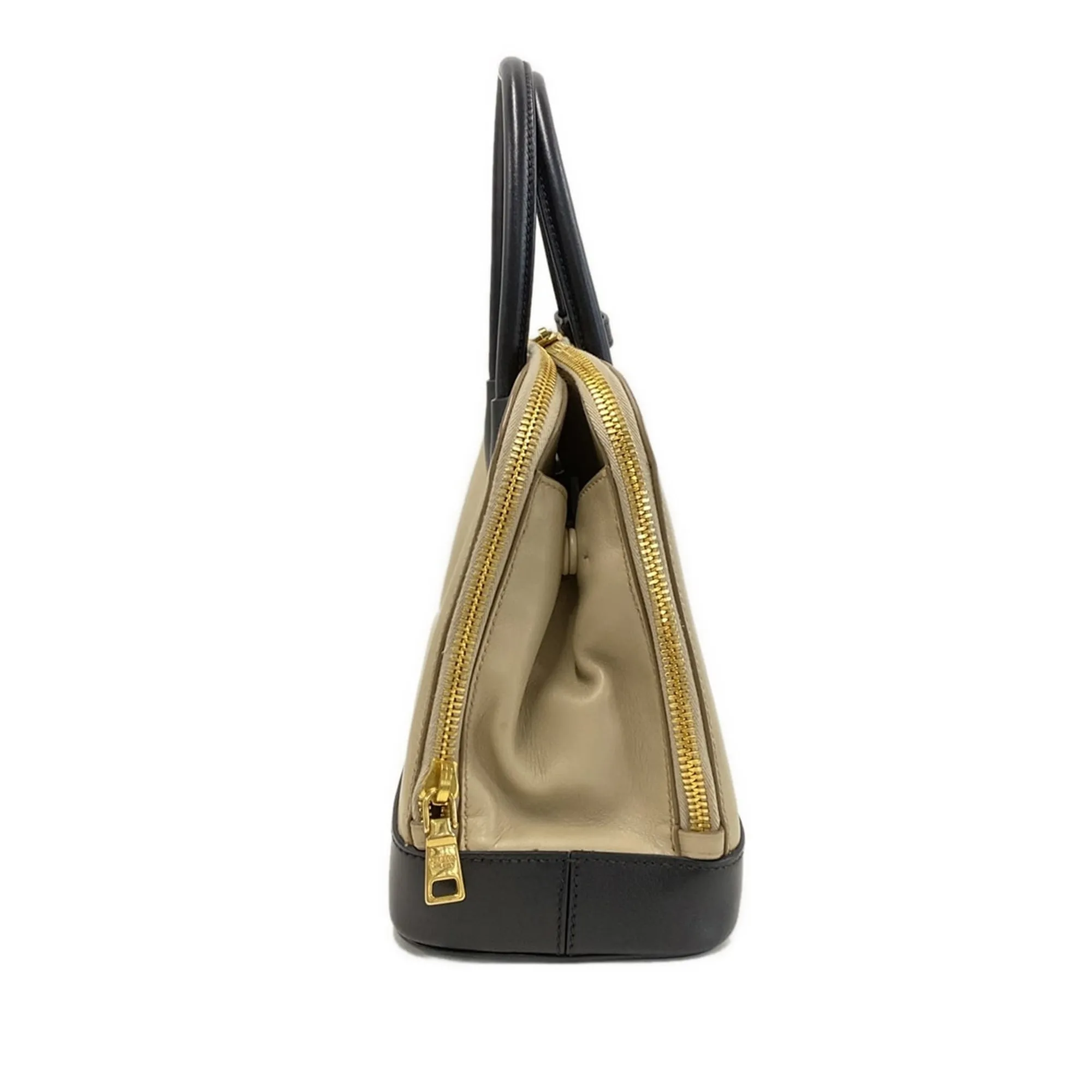 Brown Prada Bicolor Soft Calf Double Zip Dome Satchel