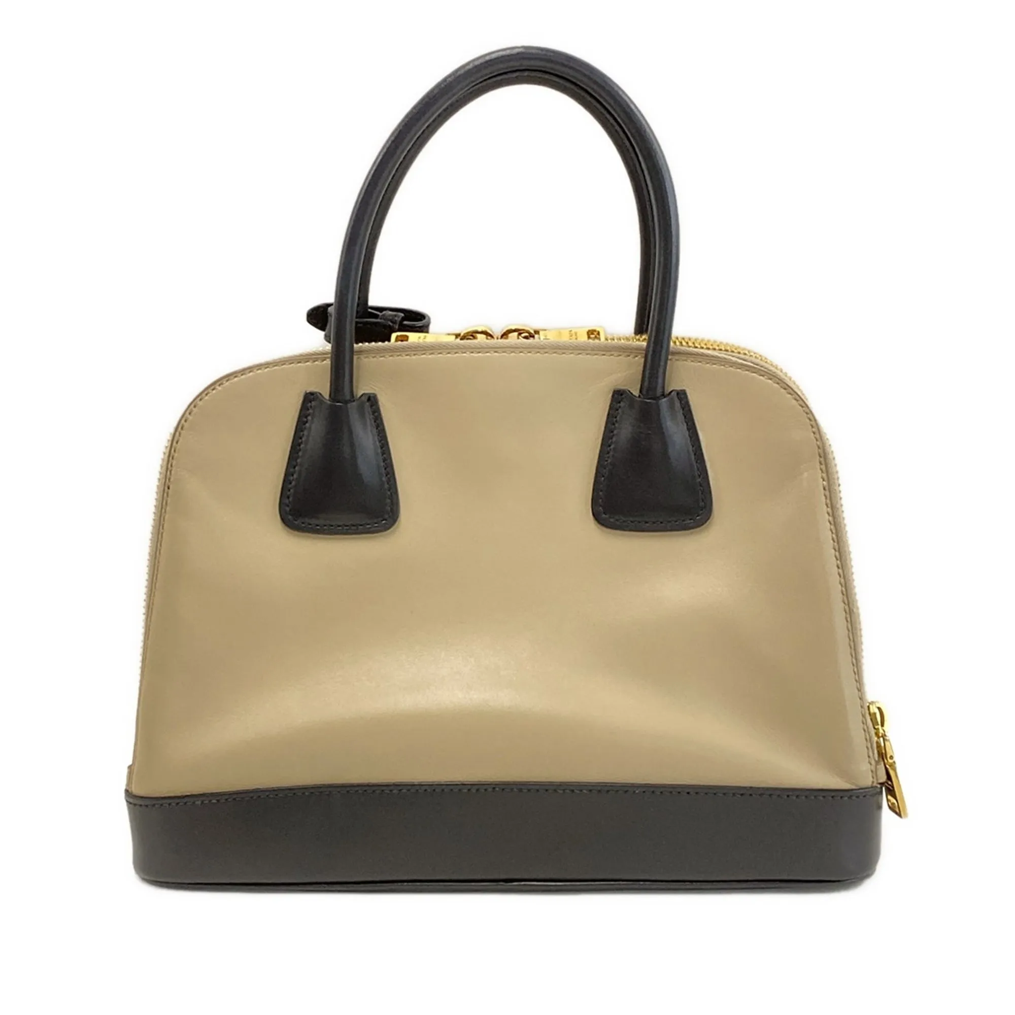 Brown Prada Bicolor Soft Calf Double Zip Dome Satchel