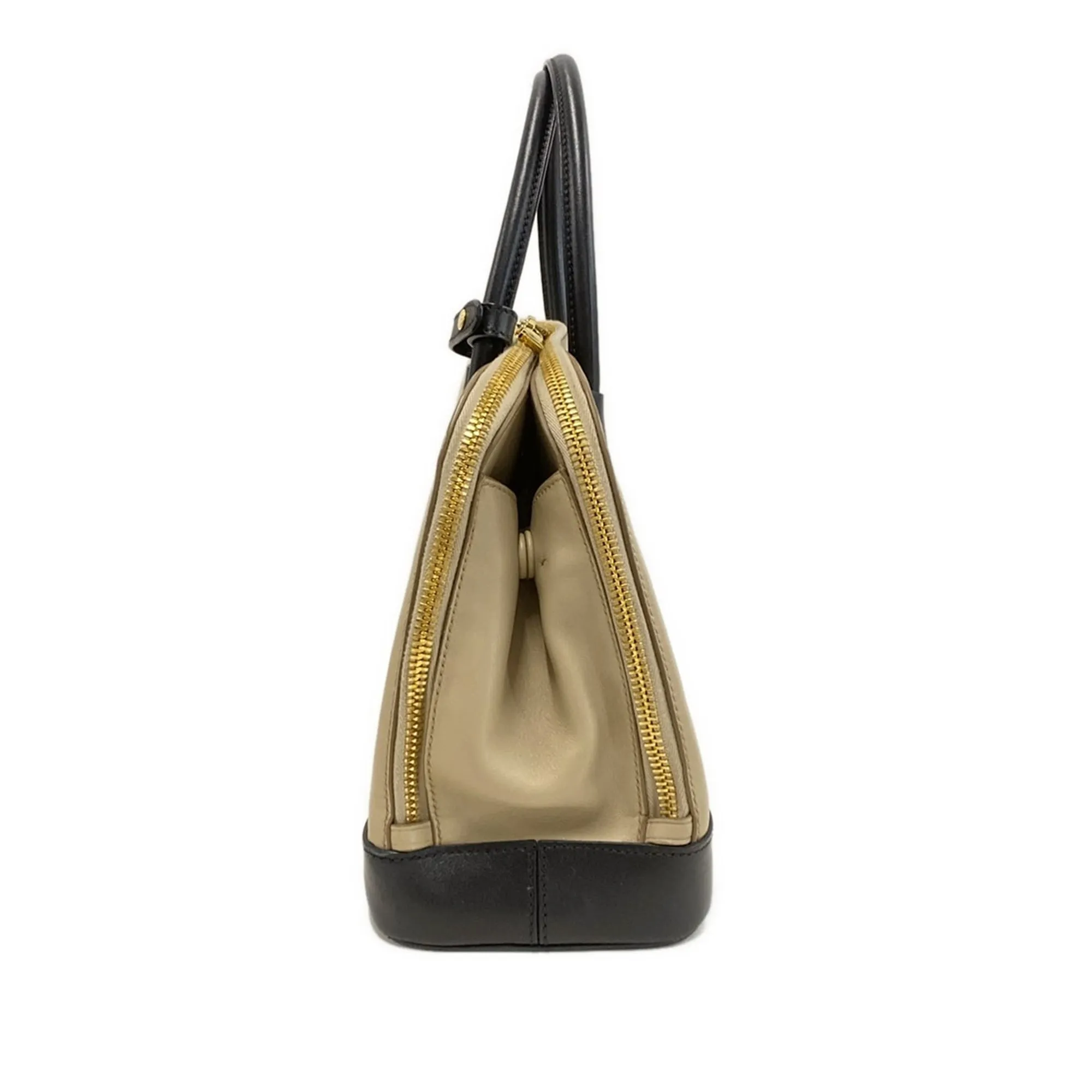 Brown Prada Bicolor Soft Calf Double Zip Dome Satchel