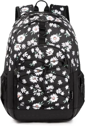 Choco Mocha Daisy Backpack for Teen Girls, Travel School Backpack for Girls Middle School Large Bookbag 18 Inch, Black