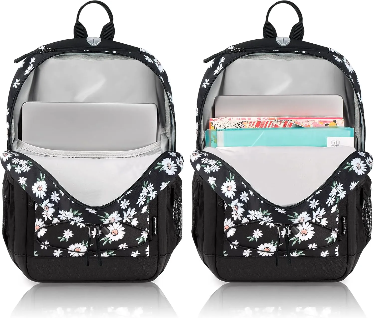 Choco Mocha Daisy Backpack for Teen Girls, Travel School Backpack for Girls Middle School Large Bookbag 18 Inch, Black
