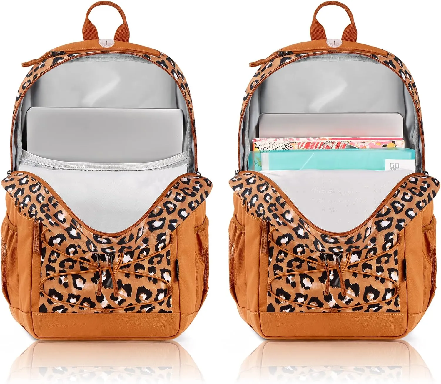 Choco Mocha Leopard Backpack for Teen Girls, Travel School Backpack for Girls Middle School Large Bookbag 18 Inch, Cheetah Brown