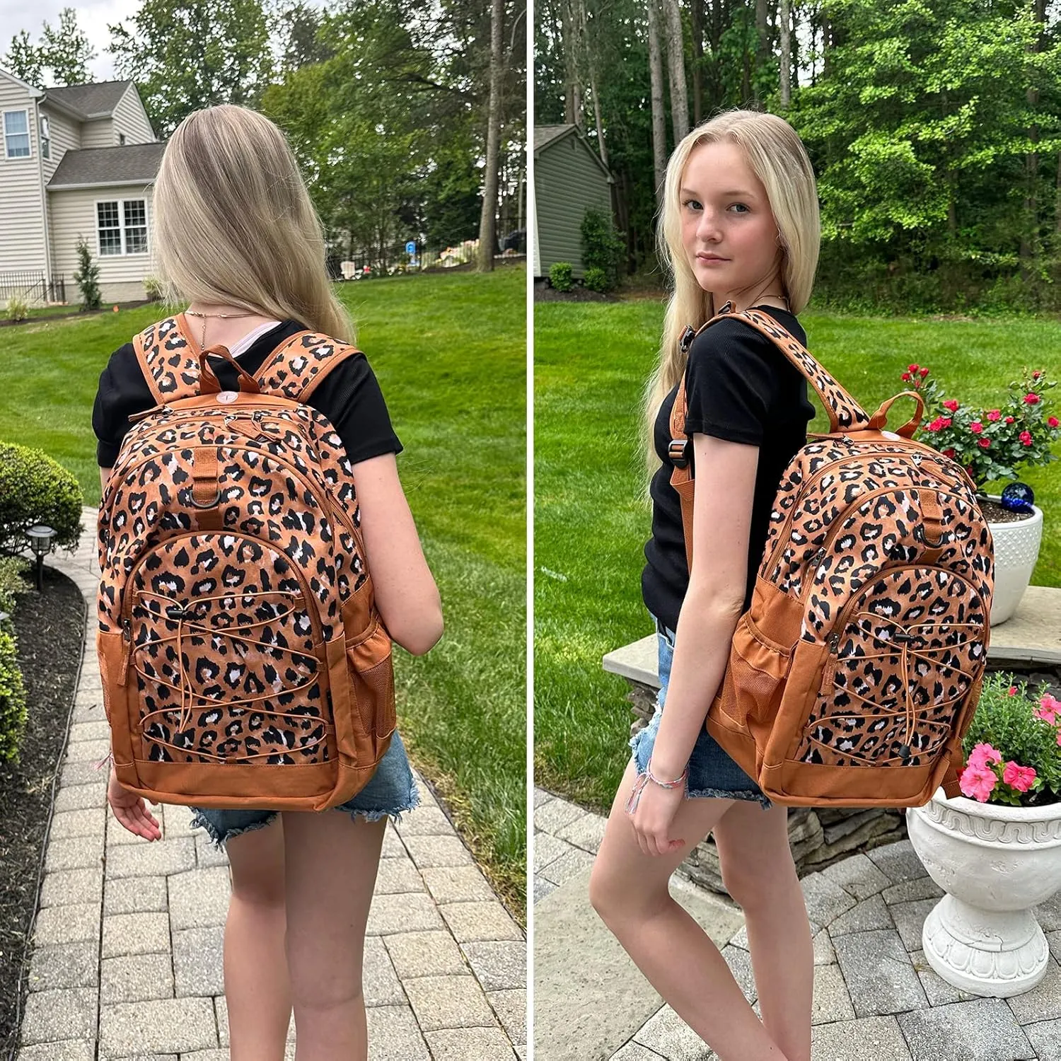 Choco Mocha Leopard Backpack for Teen Girls, Travel School Backpack for Girls Middle School Large Bookbag 18 Inch, Cheetah Brown