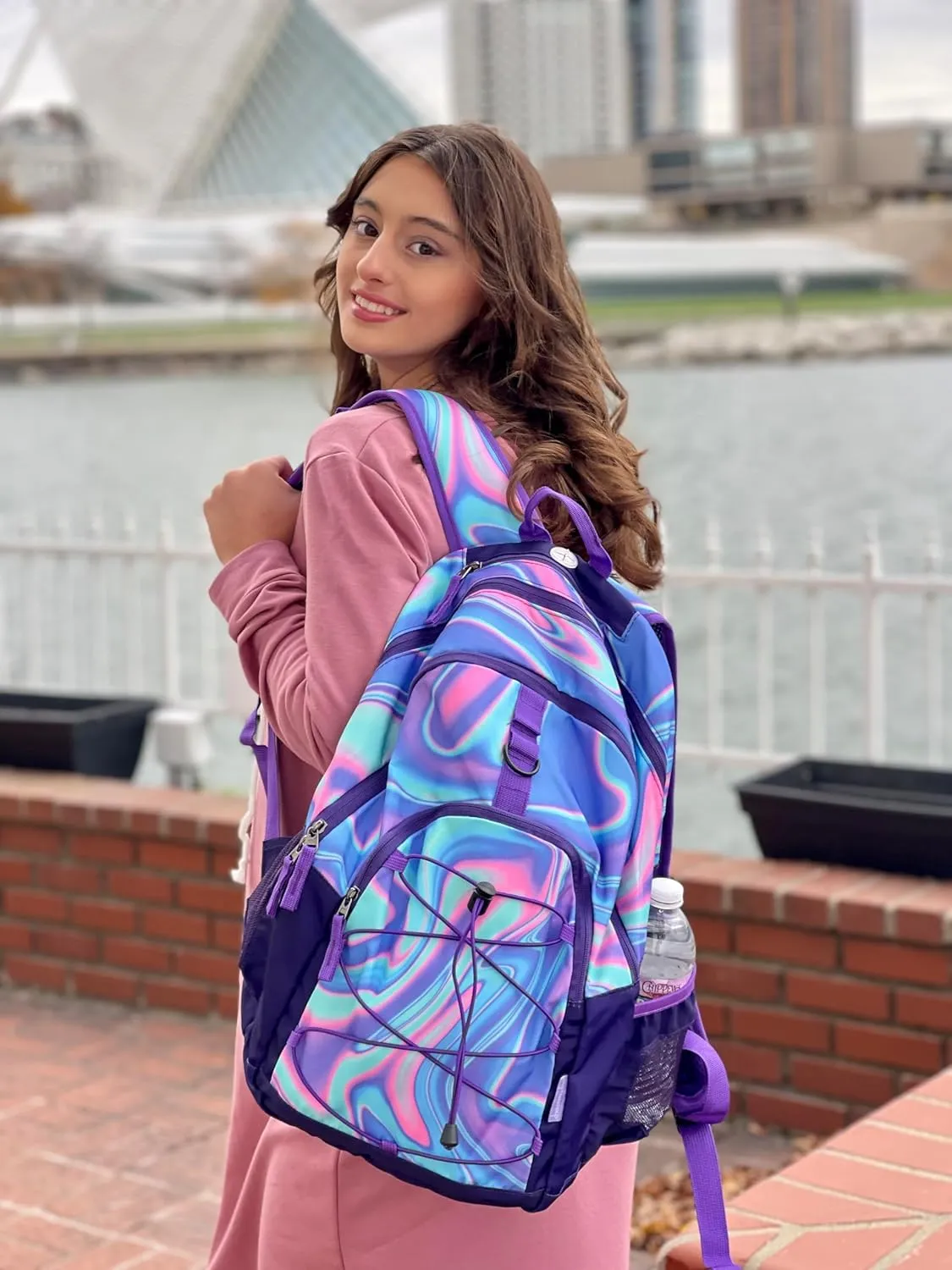 Choco Mocha Purple Backpack for Teen Girls, Travel School Backpack for Girls Middle School Large Bookbag 18 Inch