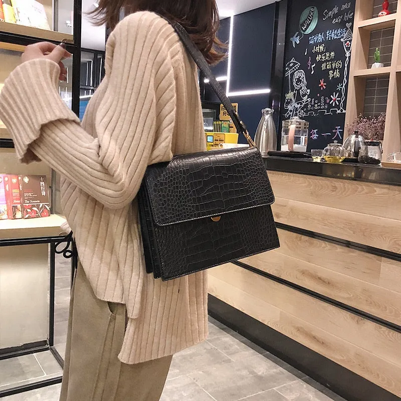 Christmas Gift Fashion Crocodile Women Shouder Bags Designer Brand Wide Strap Handbags Luxury Pu Leather Crossbody Bag Small Flap Female Purses