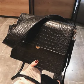 Christmas Gift Fashion Crocodile Women Shouder Bags Designer Brand Wide Strap Handbags Luxury Pu Leather Crossbody Bag Small Flap Female Purses