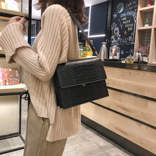 Christmas Gift Fashion Crocodile Women Shouder Bags Designer Brand Wide Strap Handbags Luxury Pu Leather Crossbody Bag Small Flap Female Purses