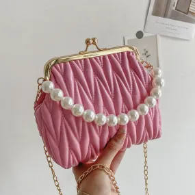 Christmas Gift Pleated Pearl Tote bag Cute Shell bag 2021 Summer New Quality PU Leather Women's Designer Handbag Chain Shoulder Messenger Bag