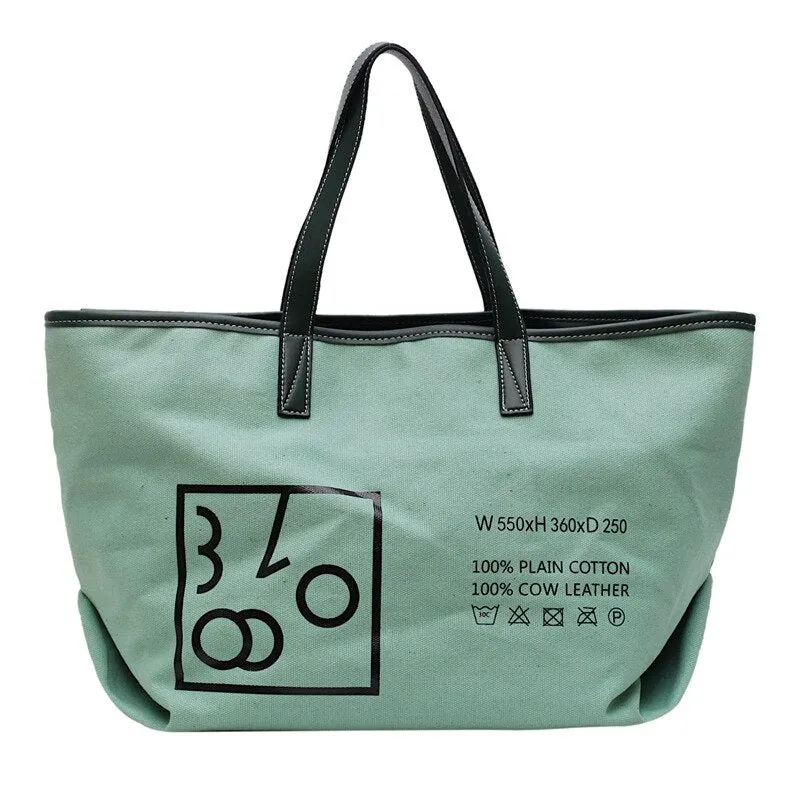Christmas Gift Simple Zipper Canvas Tote Bag Print Letter Handmade Canvas Shopping Bag School Books Trip Bag Large Capacity Women Shopping Bags