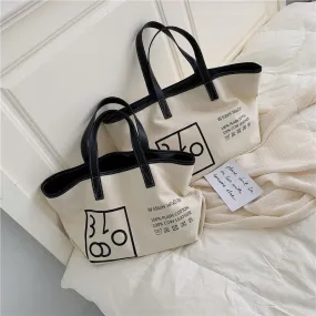 Christmas Gift Simple Zipper Canvas Tote Bag Print Letter Handmade Canvas Shopping Bag School Books Trip Bag Large Capacity Women Shopping Bags