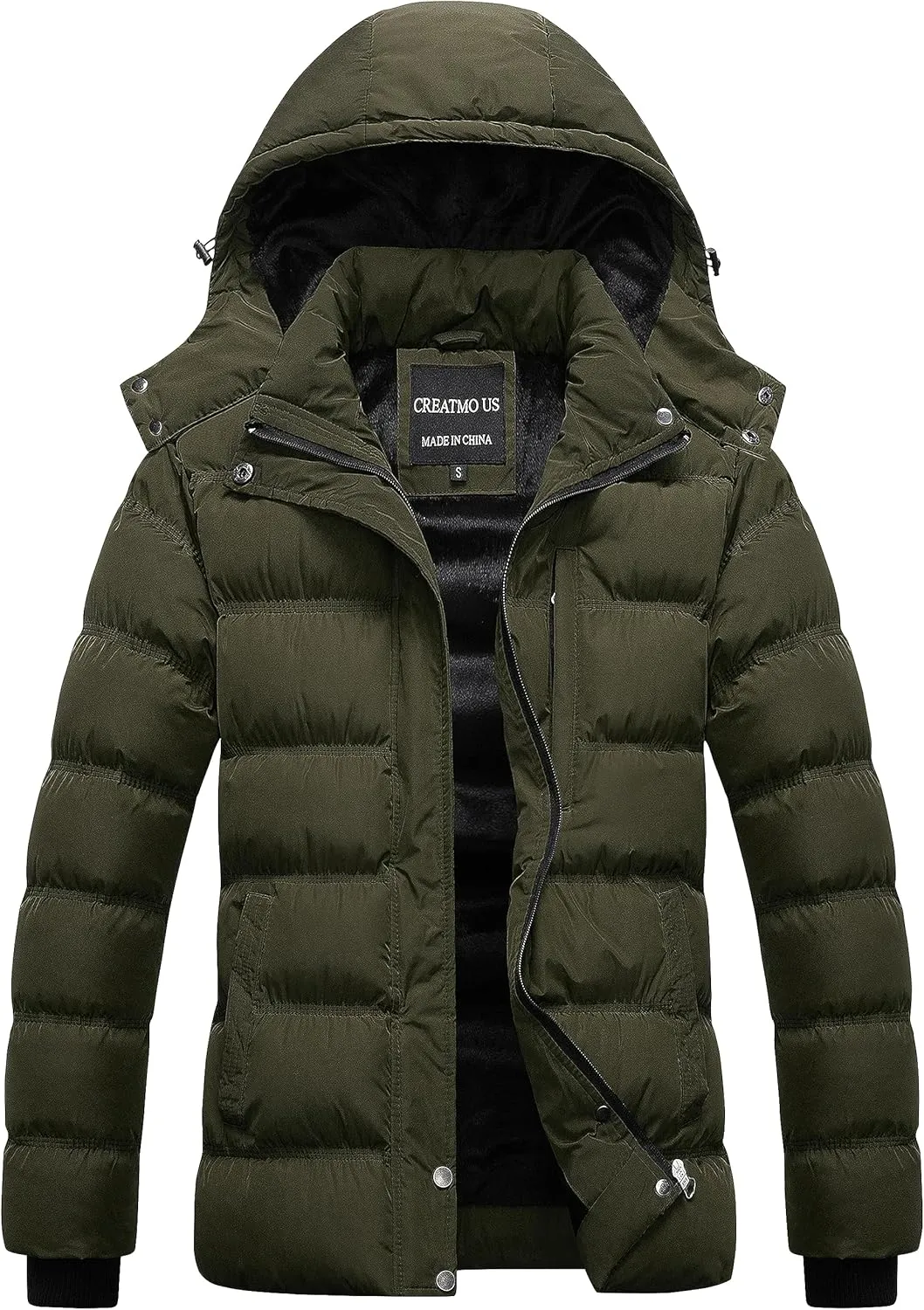 CREATMO US Women's Warm Winter Coat Waterproof Ski Jacket Padded Puffy Overcoat With Detachable Hood