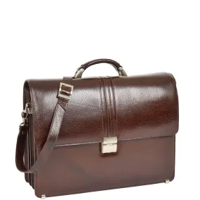 DR600 Men's Genuine Leather Cross Body Briefcase Brown