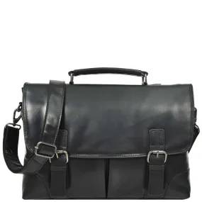 DR654 Men's Durable Real Leather Cross Body Briefcase Black