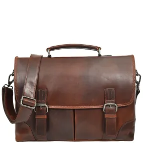 DR654 Men's Durable Real Leather Cross Body Briefcase Brown