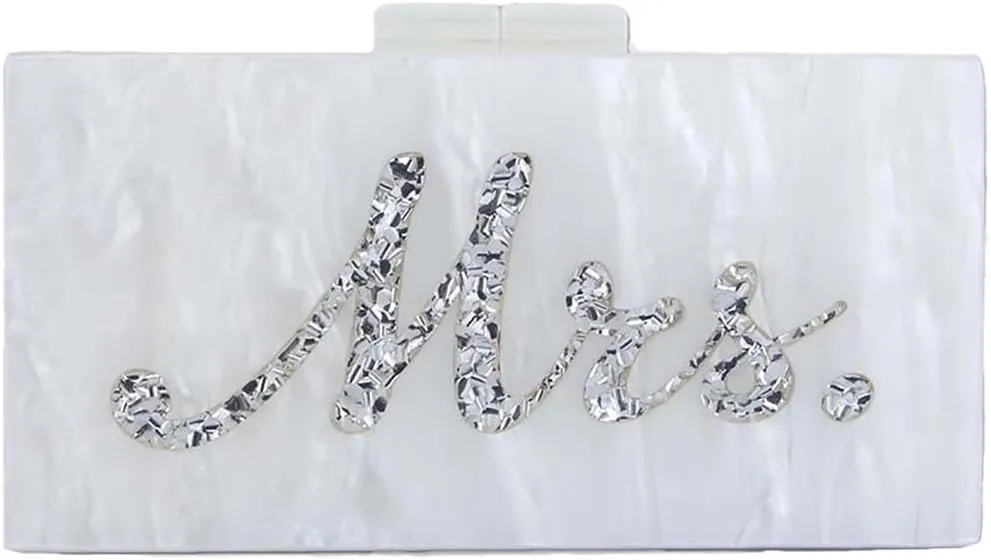 Elegant Ladies Acrylic Evening Bag MRS Wedding Clutch Bridal Purse Marble Chain Shoulder Bag for Banquet Prom Party