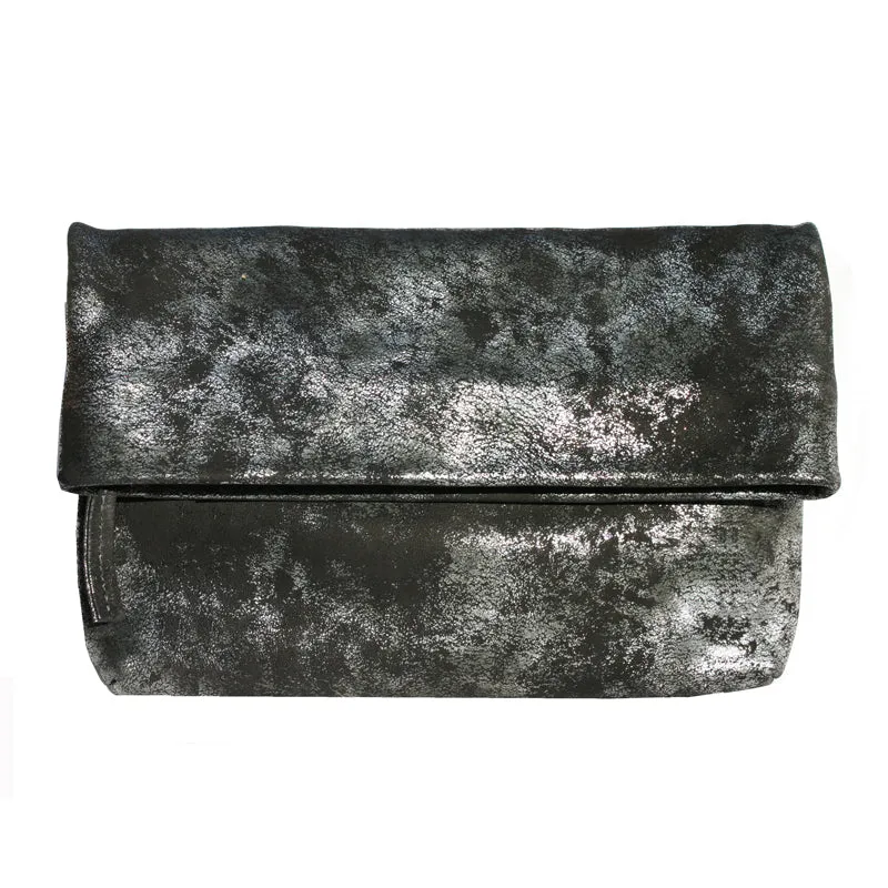 Foldover Clutch wMagnet - Smoky Black Metallic
