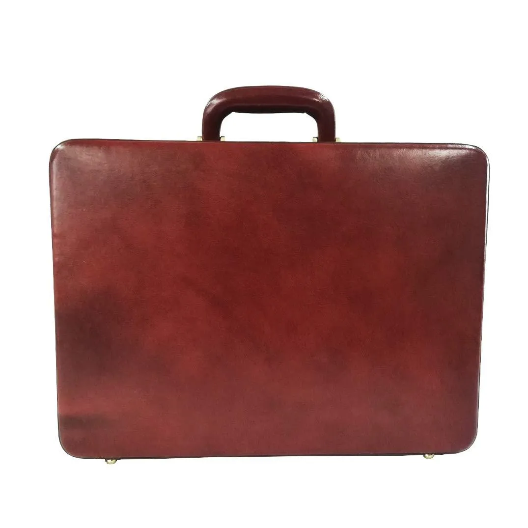 Genuine Leather Attache Business Handbag Leather Briefcase 1 Inch Expandable for Men (Brown)