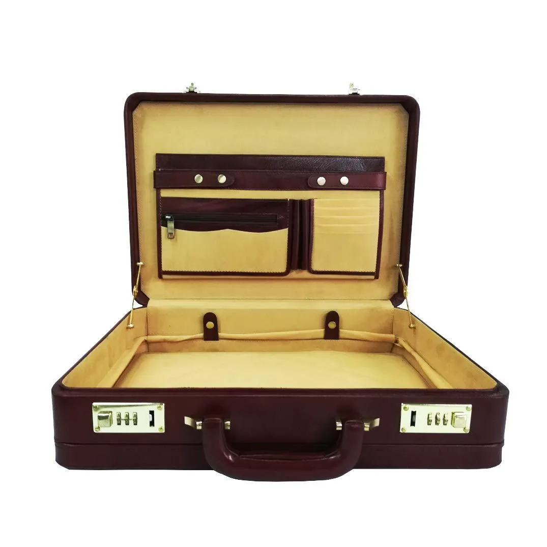 Genuine Leather Attache Business Handbag Leather Briefcase 1 Inch Expandable for Men (Brown)