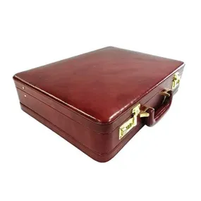 Genuine Leather Attache Business Handbag Leather Briefcase 1 Inch Expandable for Men (Brown)