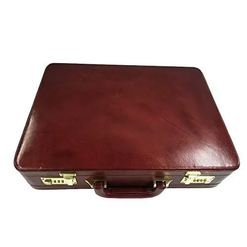 Genuine Leather Attache Business Handbag Leather Briefcase 1 Inch Expandable for Men (Brown)