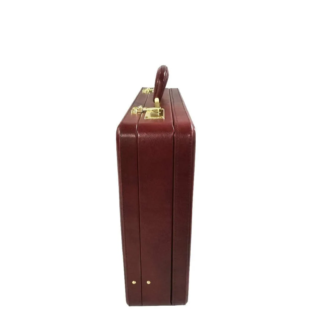 Genuine Leather Attache Business Handbag Leather Briefcase 1 Inch Expandable for Men (Brown)