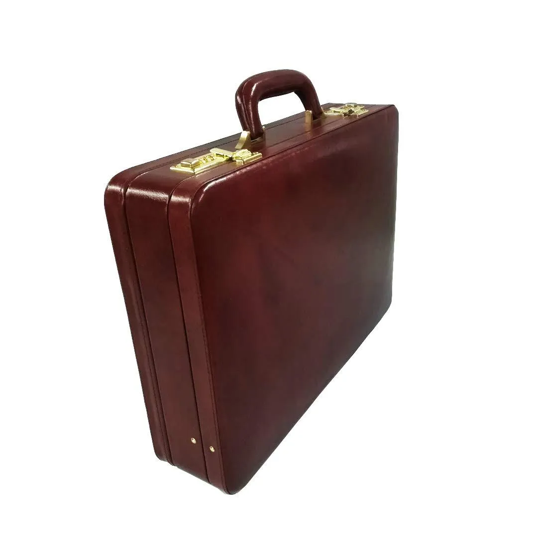 Genuine Leather Attache Business Handbag Leather Briefcase 1 Inch Expandable for Men (Brown)