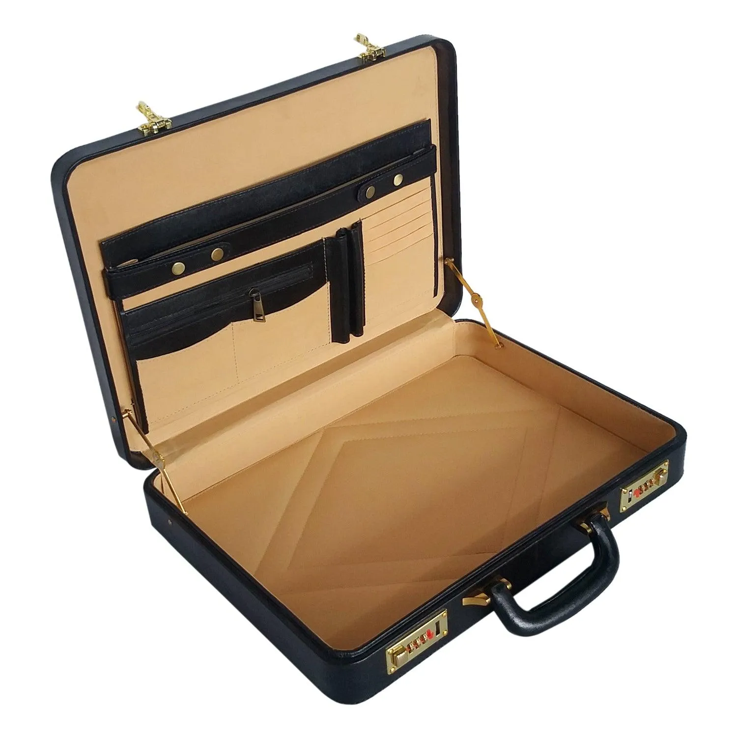 Genuine Leather Briefcase Executive Leather Attache Business Handbag for Men (Black)