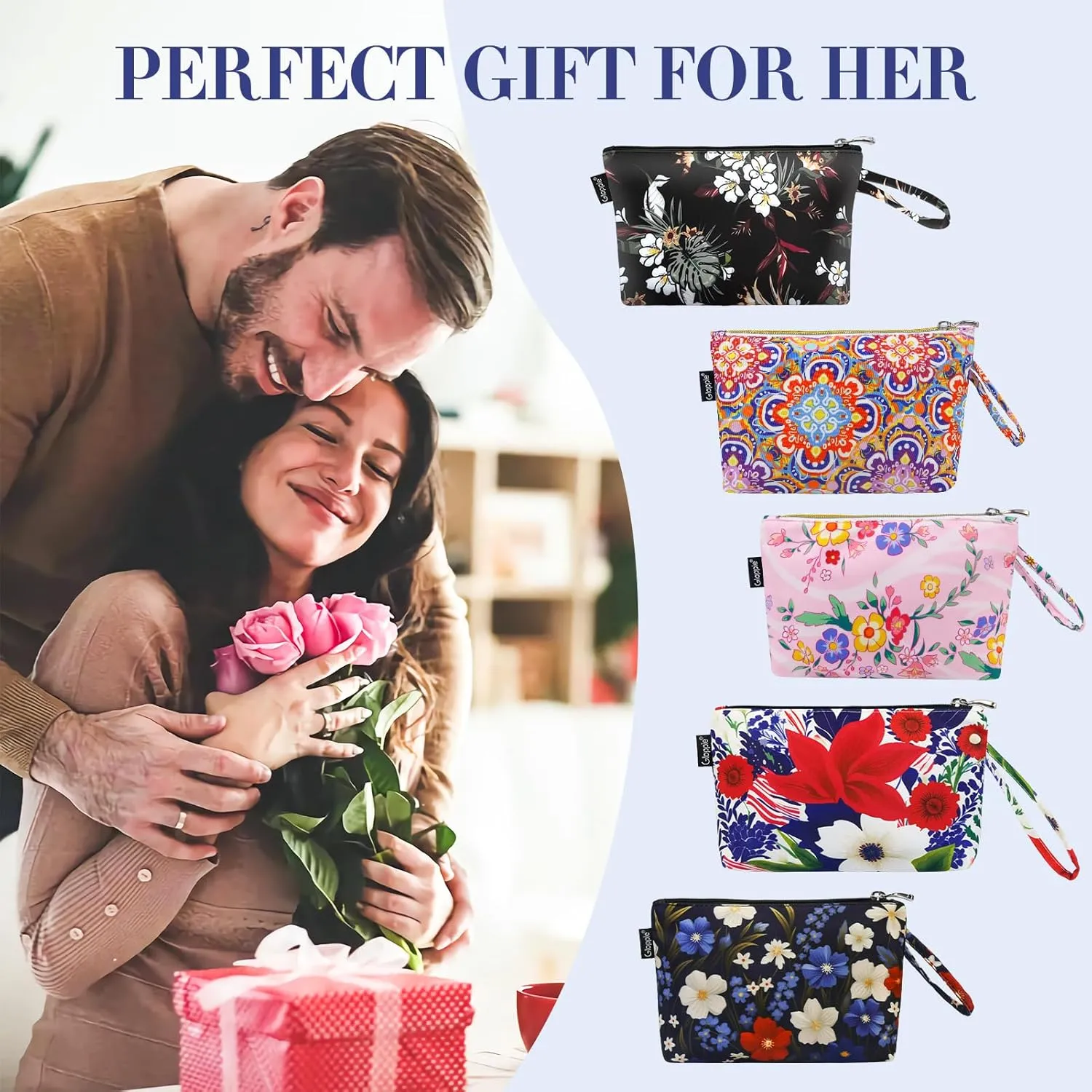 Gloppie Small Makeup Bag for Purse Portable Cosmetic Bag Aesthetic Floral Makeup Pouch Wristlet Pouch for Women Big Red Flower