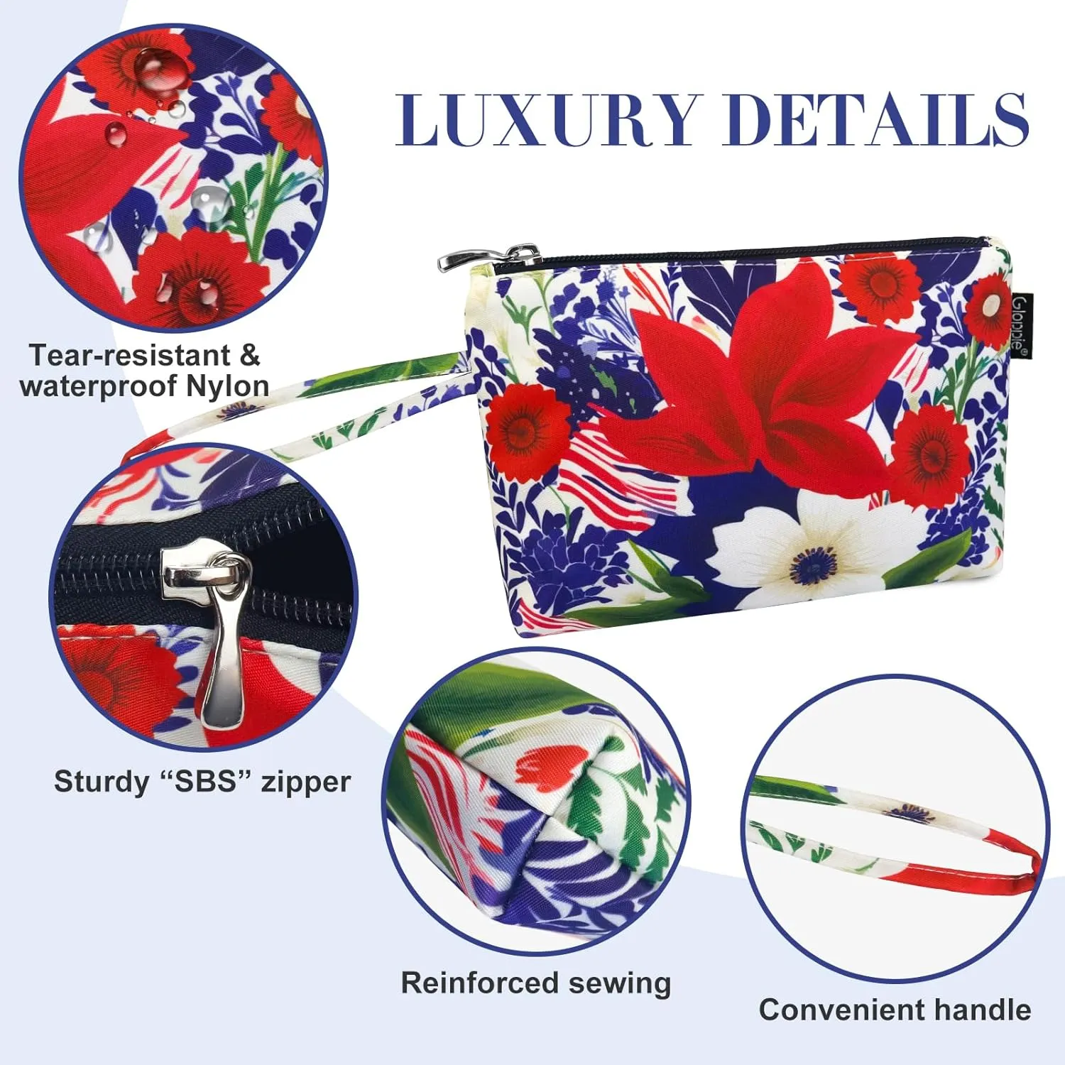 Gloppie Small Makeup Bag for Purse Portable Cosmetic Bag Aesthetic Floral Makeup Pouch Wristlet Pouch for Women Big Red Flower