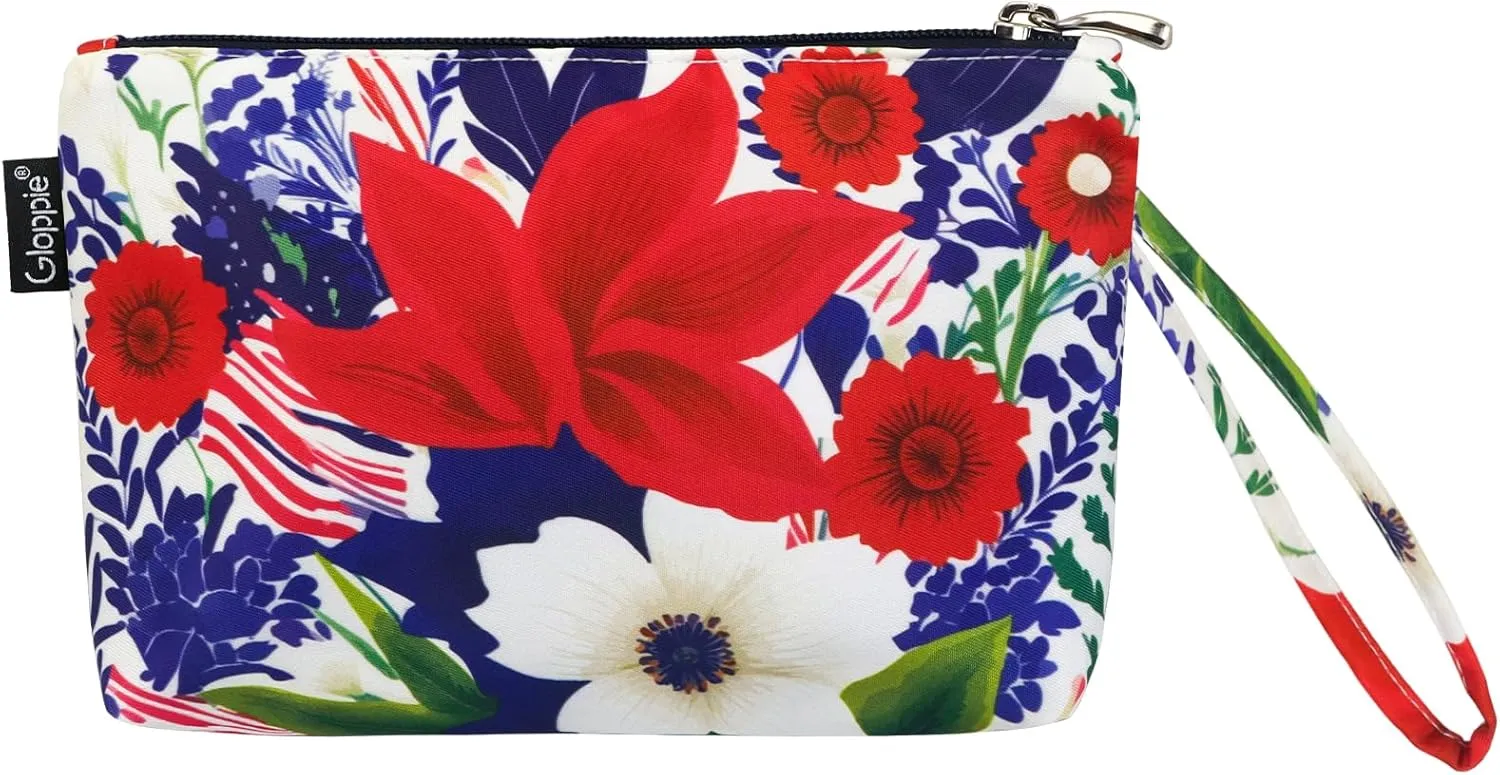 Gloppie Small Makeup Bag for Purse Portable Cosmetic Bag Aesthetic Floral Makeup Pouch Wristlet Pouch for Women Big Red Flower