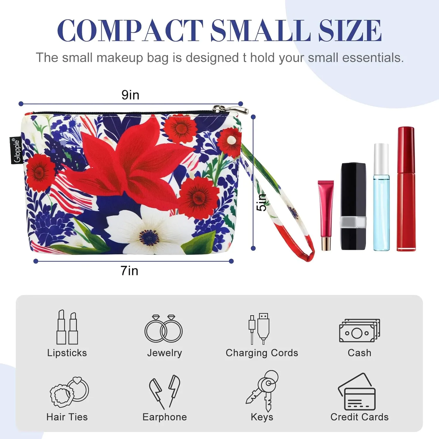 Gloppie Small Makeup Bag for Purse Portable Cosmetic Bag Aesthetic Floral Makeup Pouch Wristlet Pouch for Women Big Red Flower