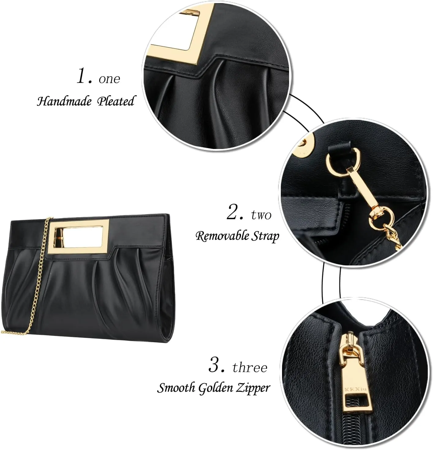 KKXIU Women Clutch Purse Elegant Pleated Evening Bag for Wedding Prom Bridal with Chain Strap