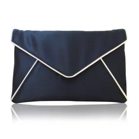 Navy and ivory satin envelope clutch handbag KATERINA