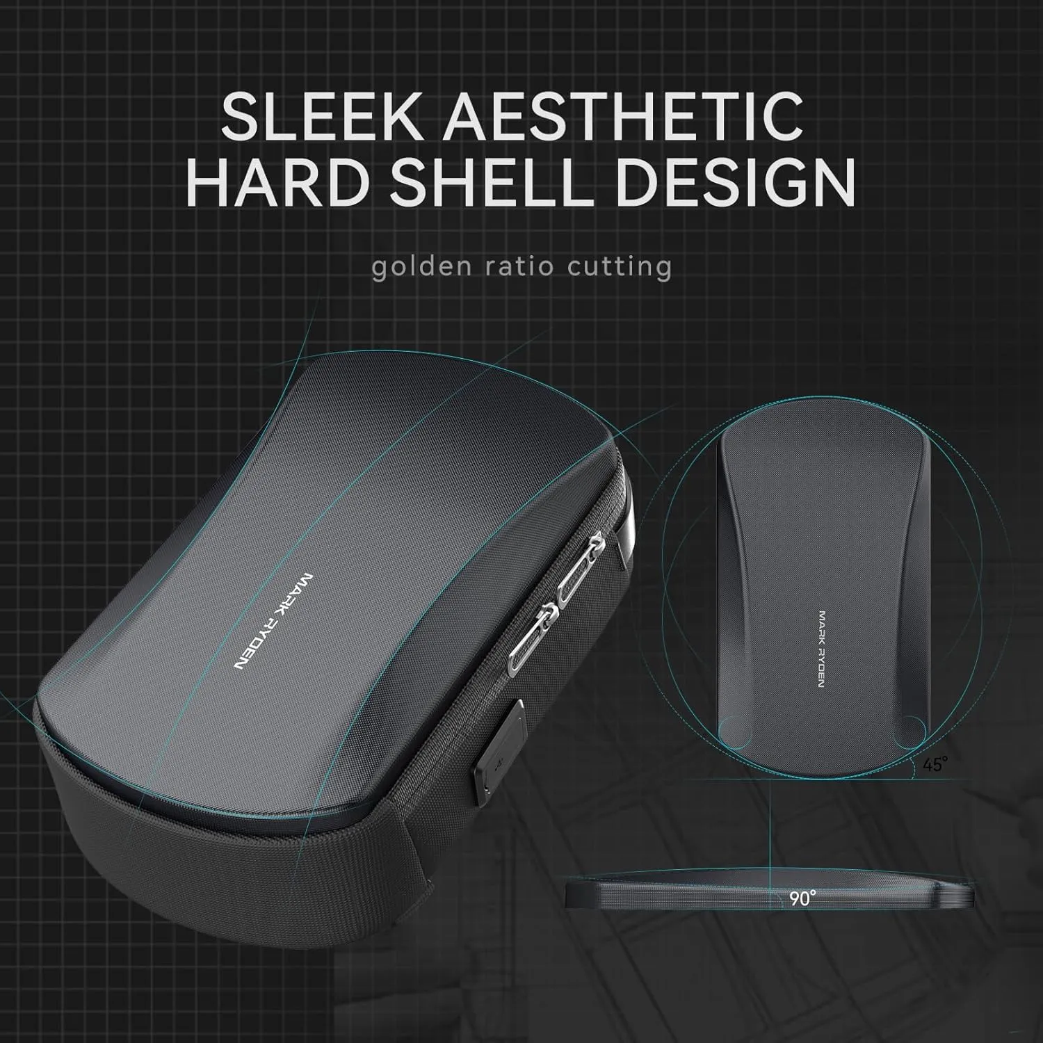 Sling Backpack Men, Sleek Aesthetic Sling Bag with Hard Shell Design and USB Charging Port, Waterproof Shoulder Bag for Traveling, Sporting, Cycling, Daily