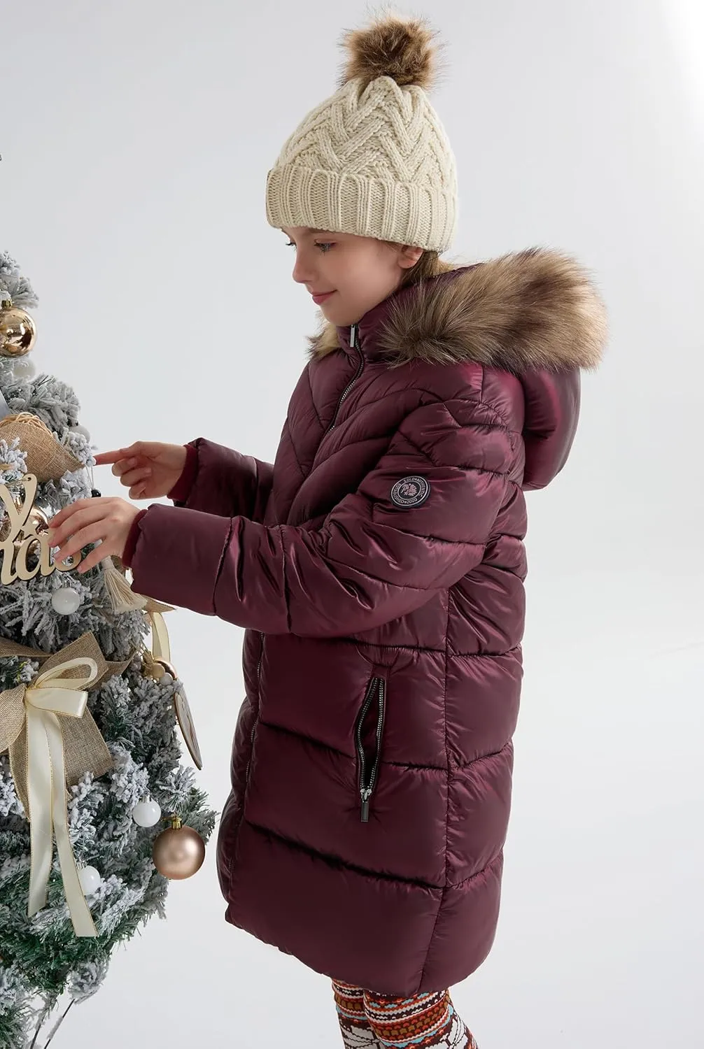 SOLOCOTE Girls Puffer Winter Coat Faux Down Fur Hood Sherpa Lined Heavyweight Water-Resistant Parka Jacket