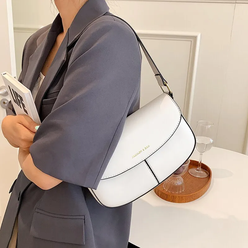Splicing PU Leather Armpit Baguette  Bag for Women Designer Small  Shoulder Purses and Handbags 2021 Luxury Tends Designer