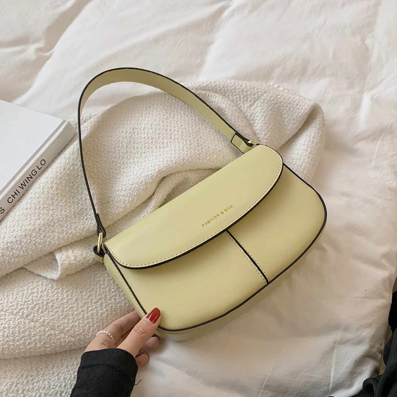 Splicing PU Leather Armpit Baguette  Bag for Women Designer Small  Shoulder Purses and Handbags 2021 Luxury Tends Designer