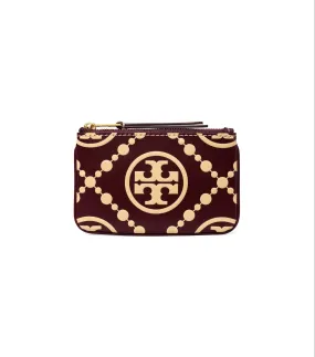 Tory Burch Cake Batter / Beetle Berry T Monogram Contrast Embossed Card Case Key Fob
