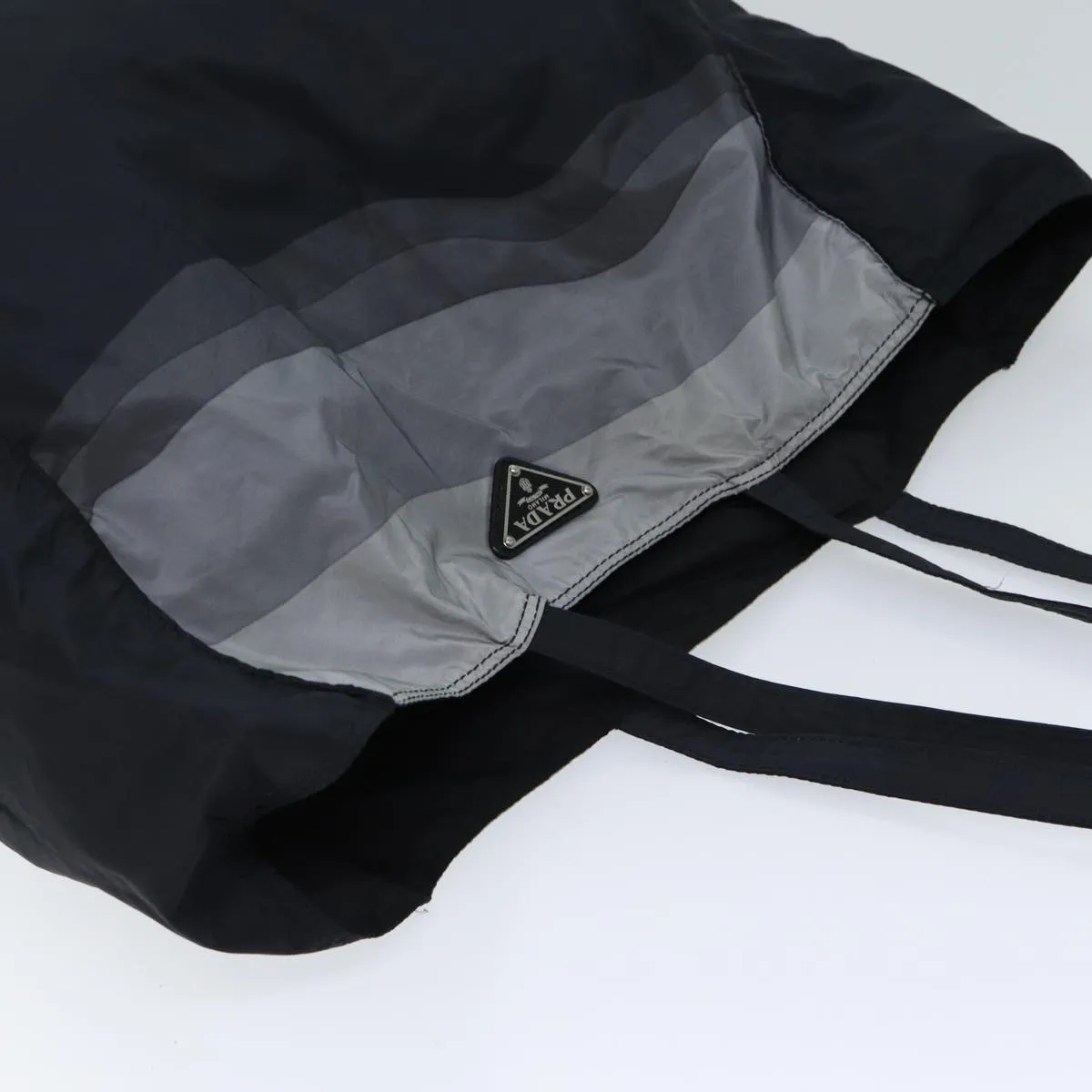 Trendy Inspired Prada Tote Bag Nylon Black Gray Auth 69946
